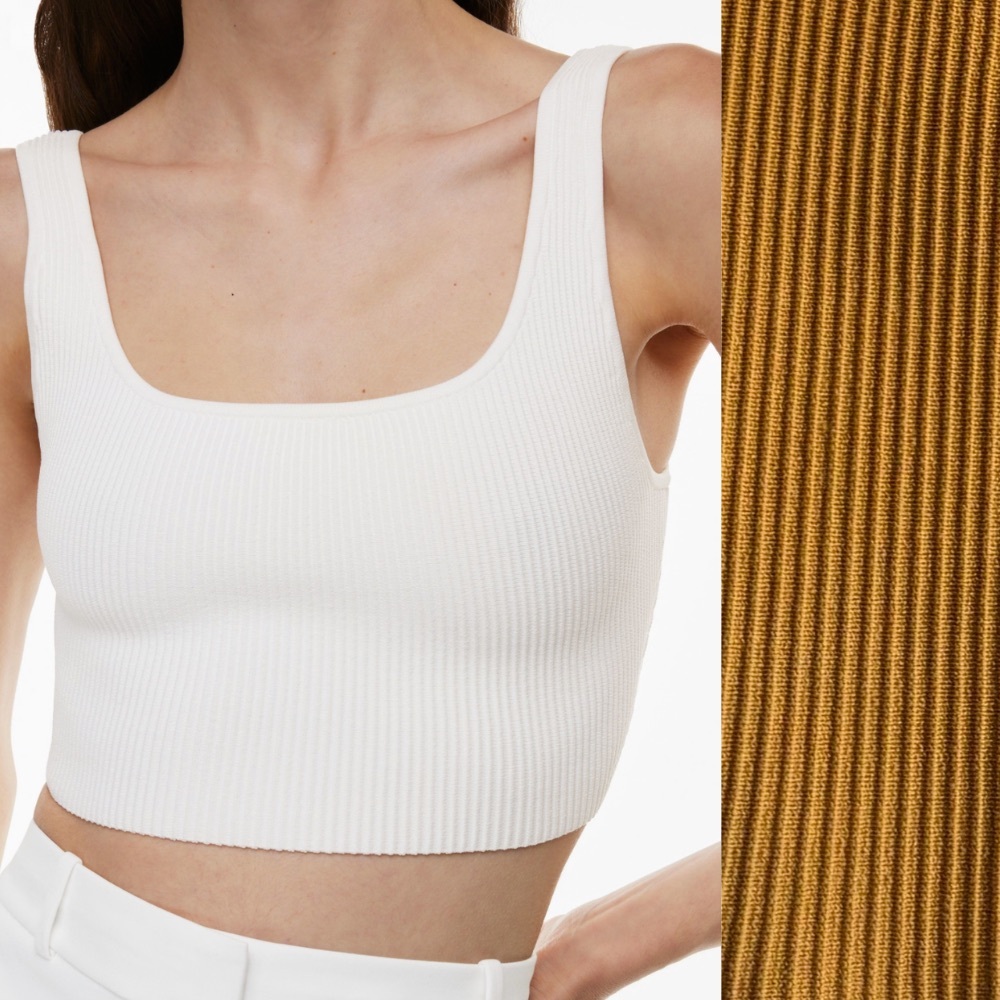 Aritzia Babaton SZ XS Sculpt Knit Squareneck Cropped Mustard Yellow Ribbed Tank